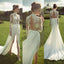 Gorgeous High Neck Long Sleeve See Through Lace Top Side Slit Chiffon Wedding Dress, WD0110