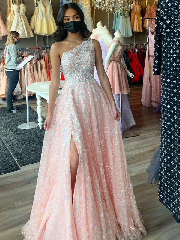 Simple A-line One-Shoulder Lace Long Prom Dresses,SFPD0099 SofieBridal Simple A-line One-Shoulder Lace Long Prom Dresses,SFPD0099 SofieBridal