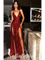 Sexy Sequin Spaghetti Straps V-Neck Sleeveless Backless Mermaid Long Prom Dresses With Split,SFPD0673