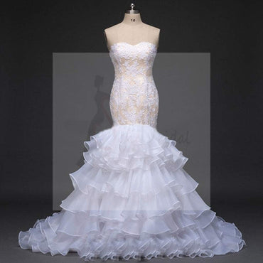 Sweetheart White lace Sexy Mermaid Chiffon Wedding Party Dresses, Vantage Bridal Gown, WD0026