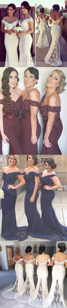 Charming White Long Cap Sleeve Lace Mermaid Sexy Long Bridesmaid Dresses, WG10