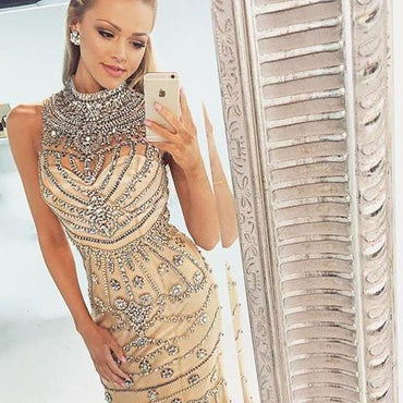 Gorgeous Rhinestone High Neck Long Sheath 2017 Prom Dresses, Popular Prom Dress, PD0234