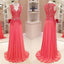 V-neck Lace Top Long A-line Chiffon Prom Formal Evening Dresses, PD0590