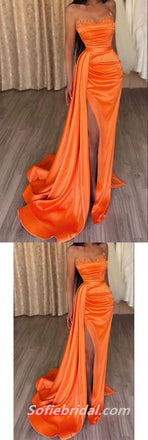 Sexy Satin Sweetheart Sleeveless Side Slit Mermaid Long Prom Dresses,SFPD0324