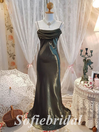 Sexy Spaghetti Straps Elastic Satin Sleeveless Mermaid Long Prom Dresses, PD0853