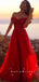 A-Line Off The Shoulder Red Tulle Floor Length Prom Dresses With Lace,SFPD0028