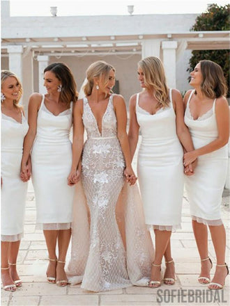 Spaghetti Straps Knee-Length Lace Cheap Bridesmaid Dress, BD1006