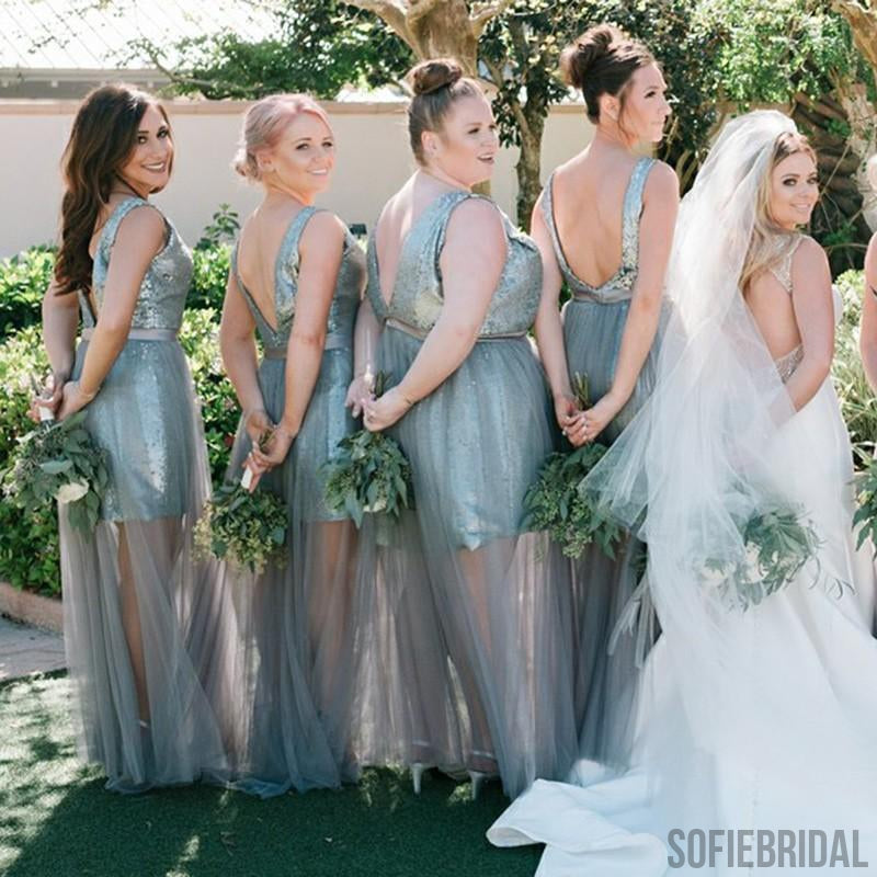 Sequin Tulle Bridesmaid Dresses, Popular Bridesmaid Dresses, Long Bridesmaid Dresses, PD0404