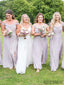 A-Line Off-shoulder Split Lavender Bridesmaid Dresses With Pleats, BD1050