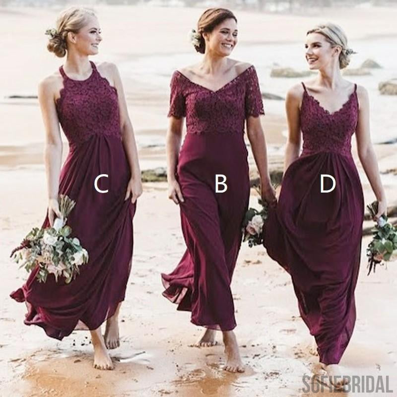 Mismatched Chiffon Lace Bridesmaid Dresses, Beach Wedding Guest Dresses, Cheap Bridesmaid Dresses, PD0509