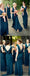 A-Line V-Neck Backless Navy Blue Cheap Bridesmaid Dress, BD1008
