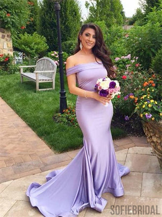 Mermaid Off-shoulder Simple Lilac Bridesmaid Dresses, PD0971