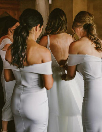 Off-shoulder V-neck Simple Short Bridesmaid Dress With Split, BD1002