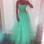 Sweetheart Long A-line Green Tulle Sheer Rhinestone Long Prom Dresses, PD0577