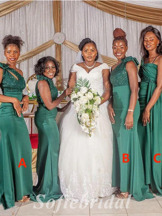 Mismatched Sequin And Soft Satin One Shoulder Mermaid Floor Length Bridesmaid Dressses,SFWG00488