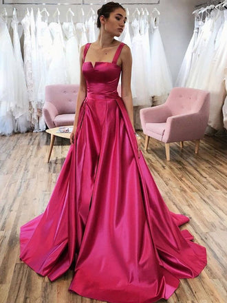 A-line Spaghetti Straps Satin Long Prom Dresses Online,SFPD0108
