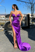 Sexy Satin Sweetheart Sleeveless V-Neck Side Slit Sheath Long Prom Dresses,SFPD0288