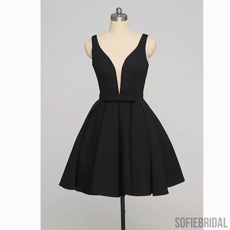 Simple Black V Neck Short Cheap Custom Homecoming Dresses 2018, CM420