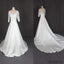 Round Neck Half Sleeve Lace Satin Elegant Long A-line Wedding Dresses, WD0226