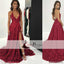 V-neck Red Lace Side Slit Lace Prom Dresses, Backless Halter Prom Dresses, Prom Dresses, PD0468