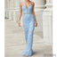 Light Blue Spaghetti Lace Beaded Tassel Long Sheath Prom Dresses, Evening Gown, PD0357