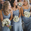 One Shoulder Dusty Blue Long A-line Chiffon Bridesmaid Dresses, Cheap Popular Bridesmaid Dresses, PD0322