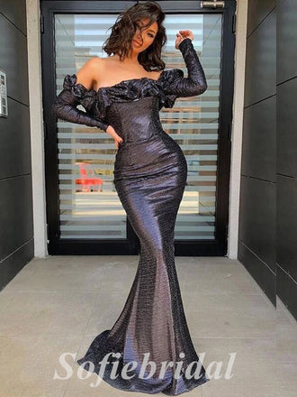 Sexy Special Fabric Off Shoulder Long sleeve Mermaid Long Prom Dresses,SFPD0741