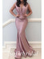 Sexy Soft Satin Spaghetti V-Neck Straps Sleeveless Mermaid Long Prom Dresses,PD0793