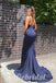 Elegant Satin Spaghetti Straps V-Neck Mermaid Long Prom Dresses With Rhinestone,SFPD0675