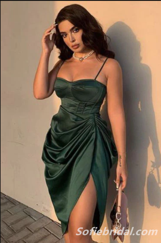 Sexy Dark Green Spaghetti Straps Sheath Short Prom Dresses Homecoming Dresses SFPD0215