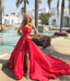 Strapless Gergeous Long Red Satin Prom Dresses With Split, PD1011