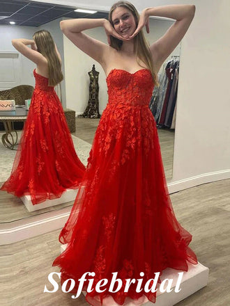 Sexy Sexy Tulle And Lace Sweetheart Sleeveless A-Line Long Prom Dresses,SFPD0736