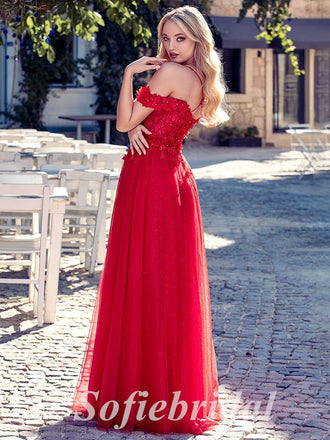 Sexy Red Tulle Cold Shoulder Sleeveless Criss Cross Side Slit A-Line Long Prom Dresses,SFPD0681
