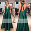 Green Satin V-neck Long A-line Prom Dresses, Simple Elegant Prom Dresses, Prom Dresses, PD0409