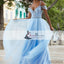 Light Blue Off Shoulder Rhinestone Beaded Tulle Prom Dresses, Lovely Prom Dresses, PD0416