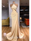 Sexy Satin Sleeveless Side Slit Mermaid Long Prom Dresses With Rhinestone,SFPD0700