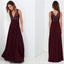 Maroon V-neck Sleeveless Long A-Line Sequin Top Chiffon Prom Dresses, WD0222