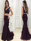 2 Pieces Beaded Dark Purple Long Mermaid Prom Dresses, Cheap Prom Dresses , PD0781