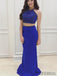 2-Pieces Royal Blue Beaded Cheap Popular Prom Dresses, PD0869