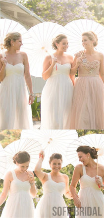 A-line One-shoulder Sweetheart Long Chiffon Bridesmaid Dresses, BD1052