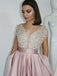 Elegant V-neck A-line Satin Side Slit Long Prom Dresses Online,SFPD0113