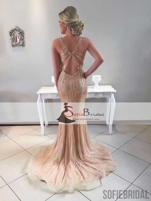 Sparkle Rhinestone Tulle Prom Dresses, Affordable Sexy Mermaid Prom Dresses, PD0417