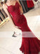 Red Lace Applique Prom Dresses Mermaid Long Prom Dresses, Spaghetti Prom Dresses, PD0443
