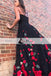 Black Lace Handmade Flowers Prom Dresses, A-line Prom Dresses, Lovely Prom Dresses, PD0464