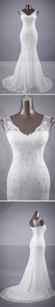 Elegant V-neck Lace Mermaid Wedding Party Dresses, Vantage Bridal Gown, WD0030