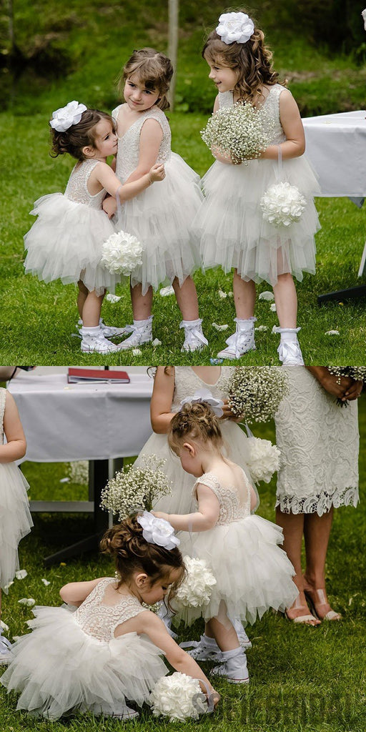 Newest Lace Top Sleeveless Tulle Backless Flower Girl Dresses, FG0103