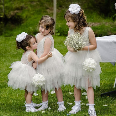 Newest Lace Top Sleeveless Tulle Backless Flower Girl Dresses, FG0103