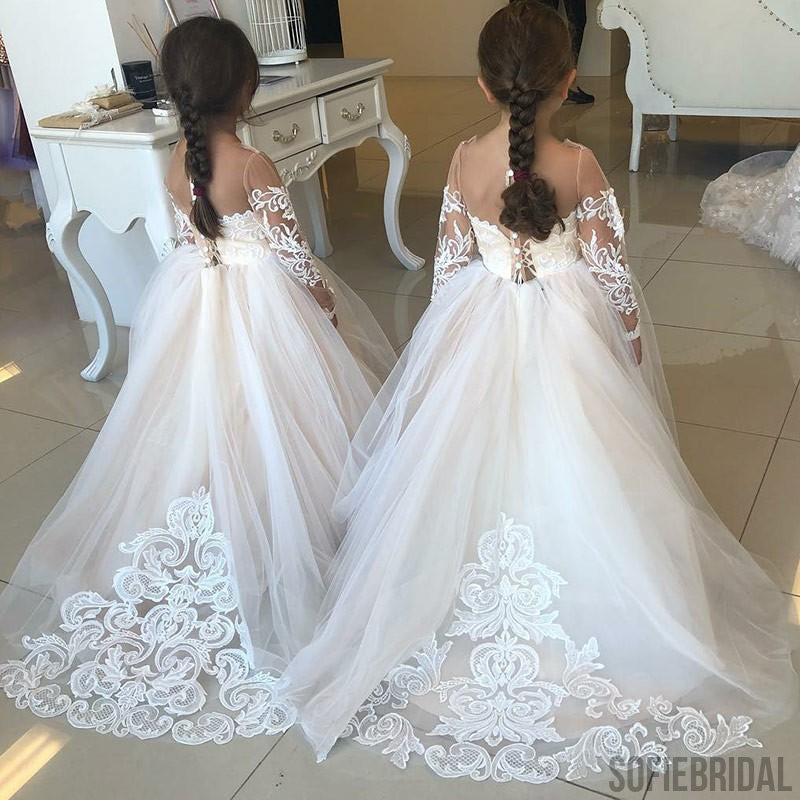 Gorgeous See-though Long Sleeves Flower Girl Dresses With Train, FG010 ...