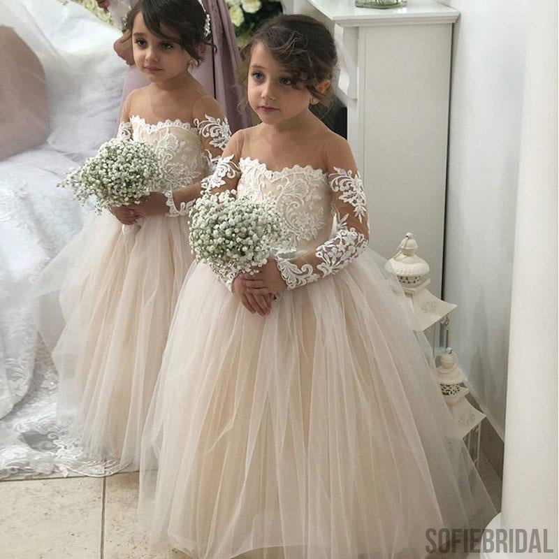 Gorgeous See-though Long Sleeves Flower Girl Dresses With Train, FG010 SofieBridal Gorgeous See-though Long Sleeves Flower Girl Dresses With Train, FG010 SofieBridal
