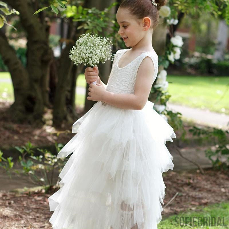 A-Line Ankle-Length Lace Top Tulle Flower Girl Dresses With Belt, FG098